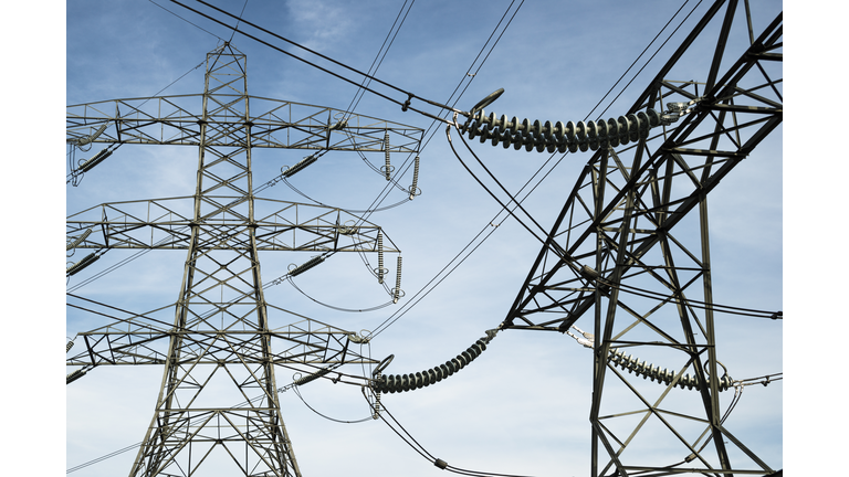 Pylons and power lines near to major electricity substation