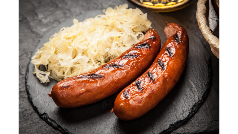 Pretzels, bratwurst and sauerkraut