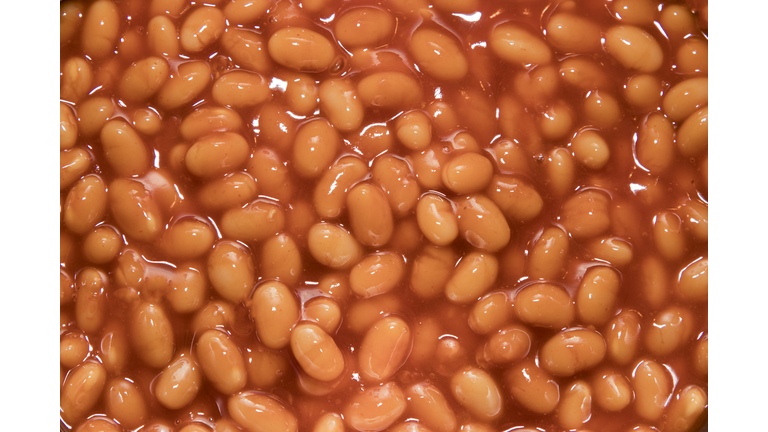 Close up of baked beans in a pan