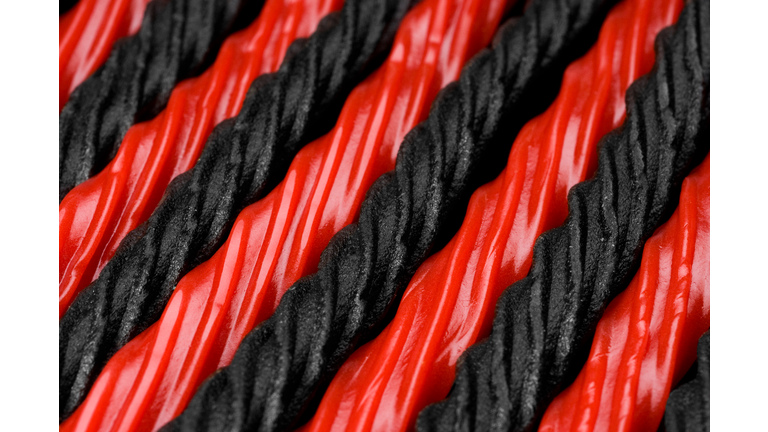 Stripes of red and black licorice candy