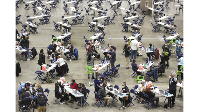 Inside the new mass vaccination site at Lumen Field Events Center in Seattle.