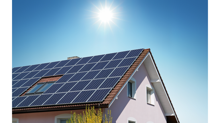 House with Solar Panels on the Roof