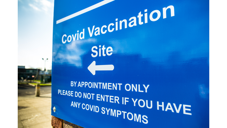 Sign outside Covid-19 vaccination centre