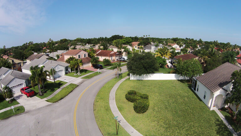 Suburban street aerial view