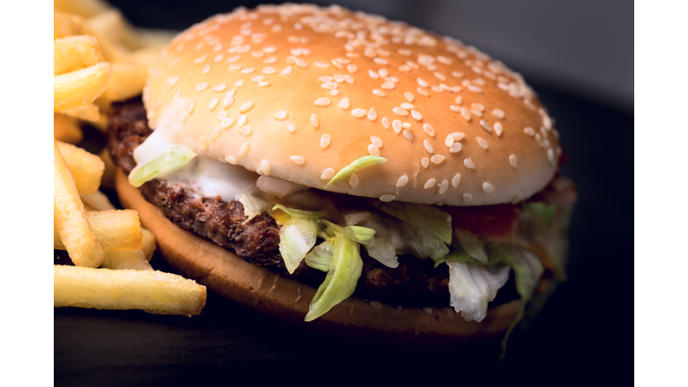 Real burger with potato fries