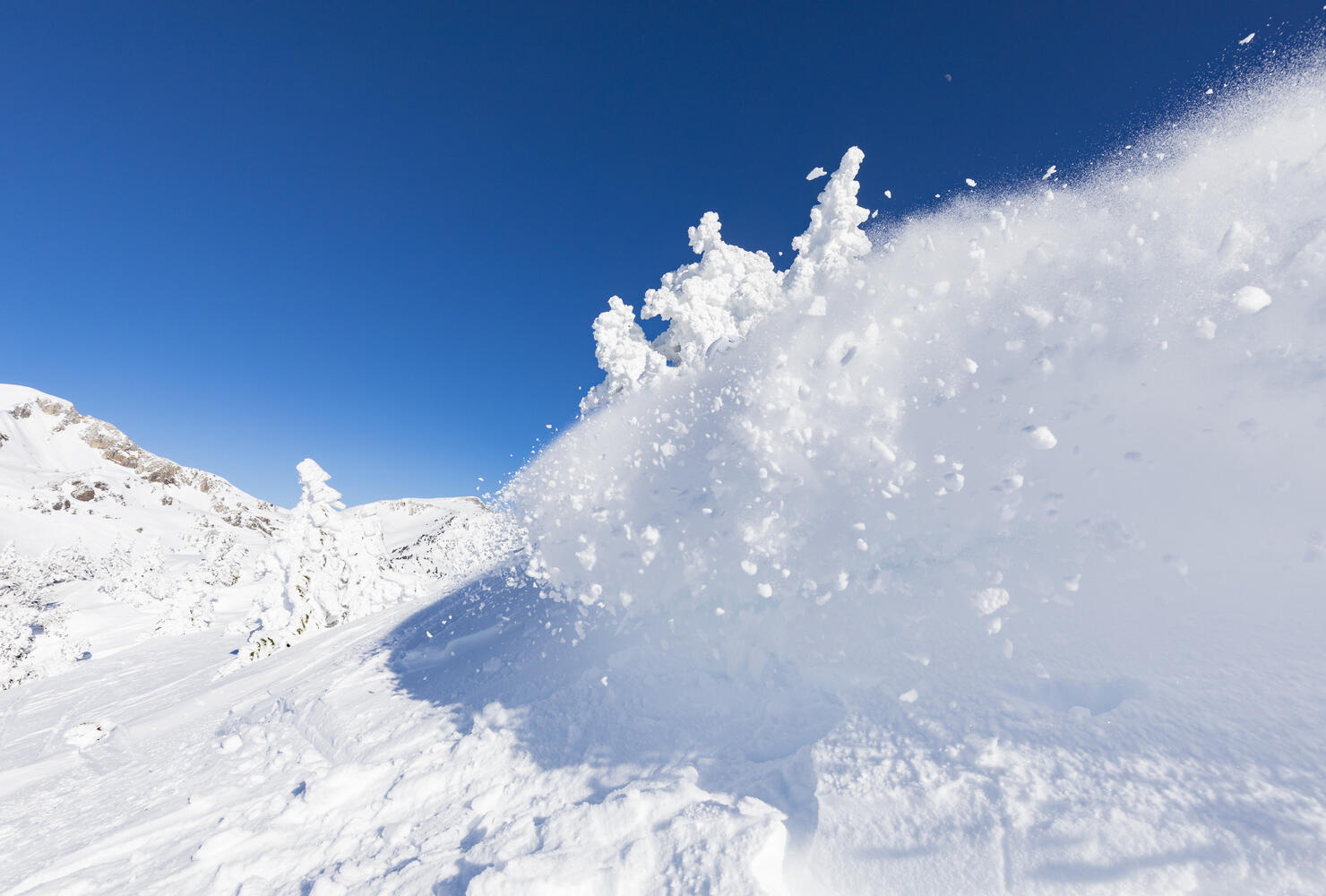 Snow avalanche close up