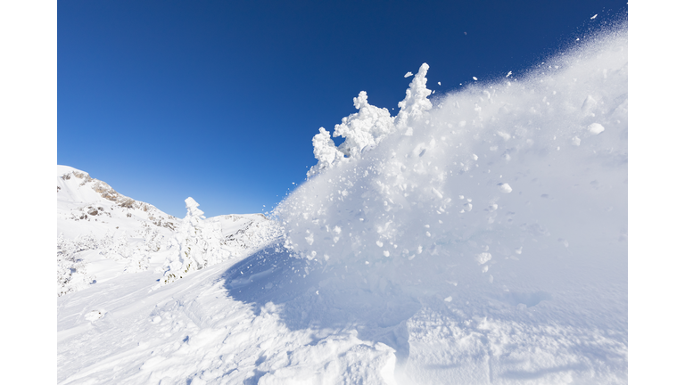 Snow avalanche close up