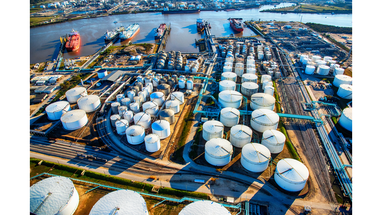 Aerial View of a Texas Oil Refinery and Fuel Storage Tanks