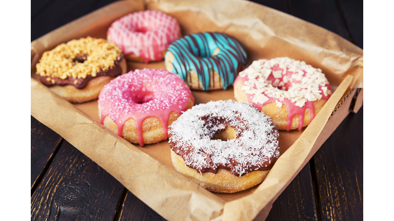 Fresh homemade donuts with various toppings