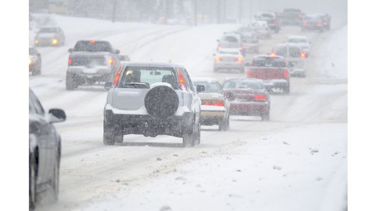 Slippery winter road conditions.