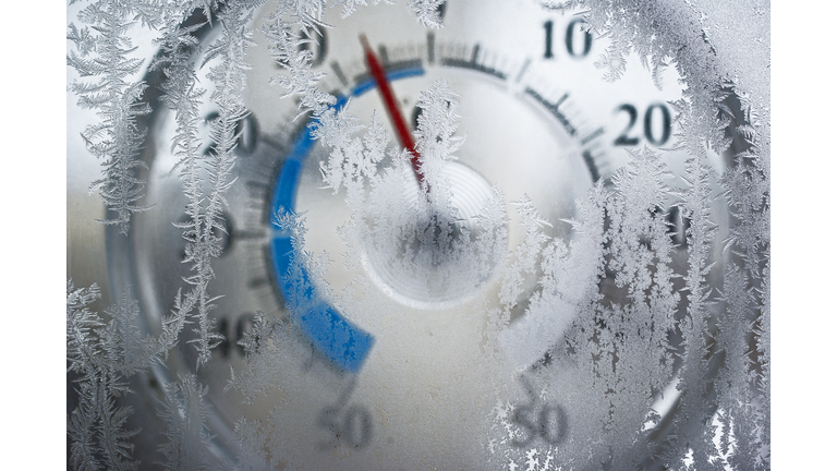 thermometer behind the frozen window