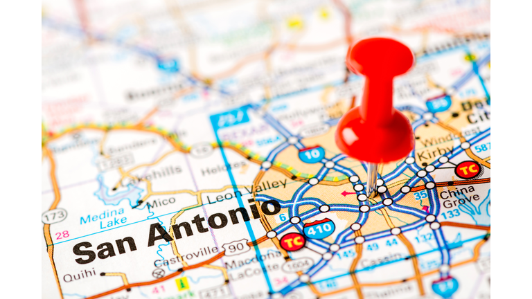 US capital cities on map series: San Antonio, TX