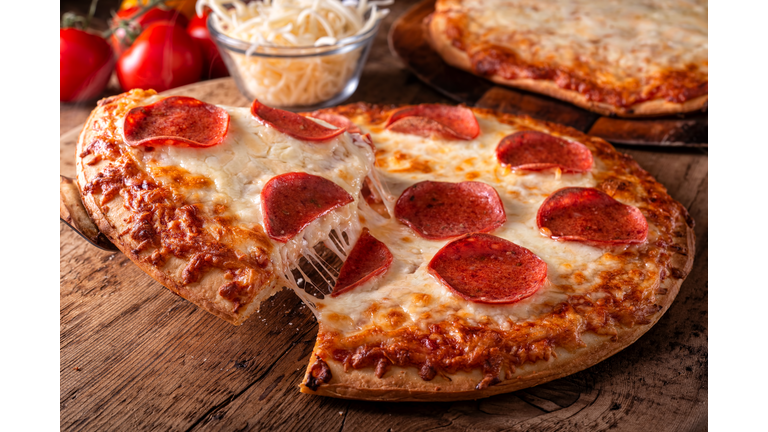 Pepperoni and Four Cheese Pizzas
