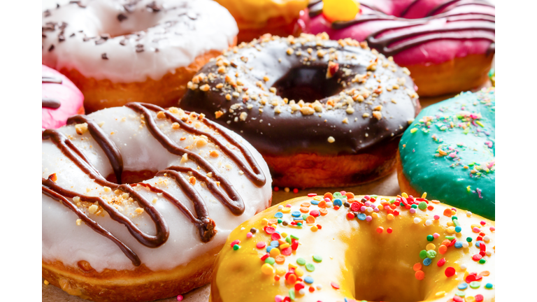 donuts in multicolored glaze close-up