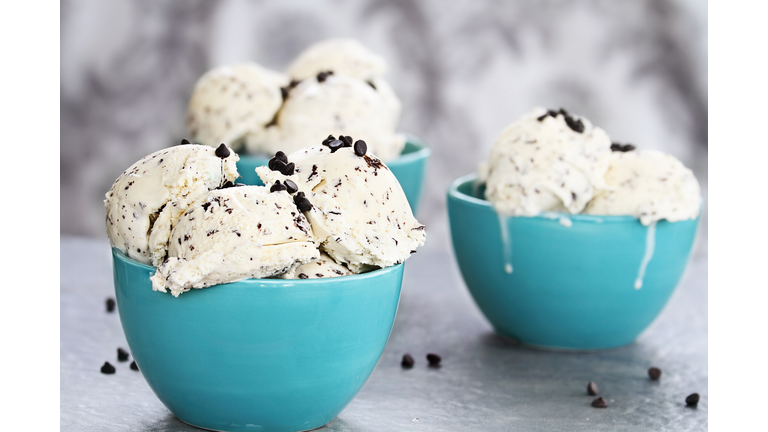 Three Bowls of Chocolate Chip Ice Cream