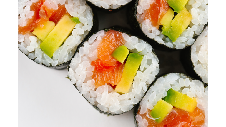 Sushi with salmon and avocado