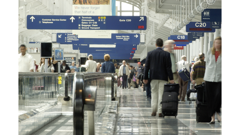 Busy airport travel day