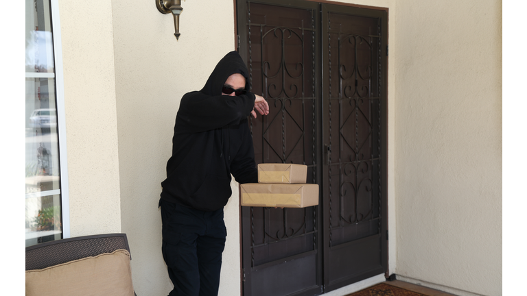 Porch Pirate Steals Packages Hides Face WS