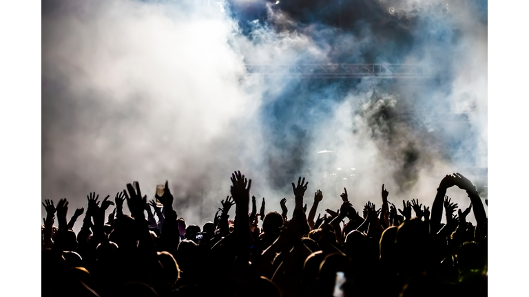 Rear View Of Silhouette Crowd Enjoying During Music Concert