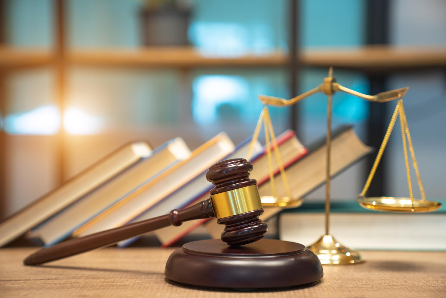 Legal office of lawyers and attorney. Judge Gavel, Scale of Justice