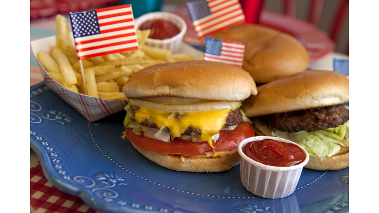 Cheese Burgers, Barbeque Hamburger, July Fourth & Labor Day Picnic Food