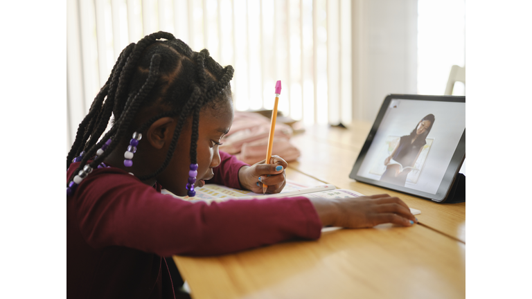 An Elementary School Student Working at Home