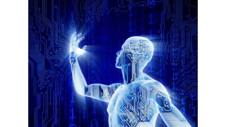 Man with hi-tech circuit theme