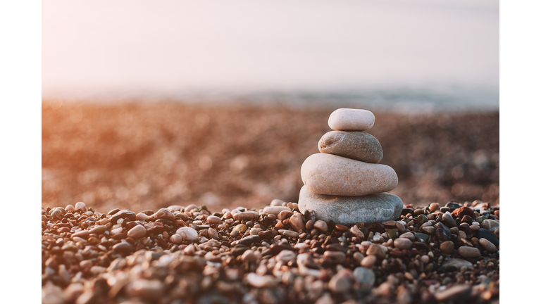 Stack Of Pebbles on sea beach Turkey