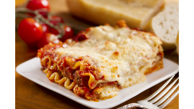 Freshly baked lasagna with lots of cheese