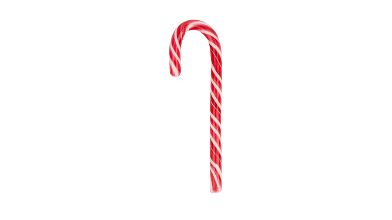 Close up of candy cane isolated on white background