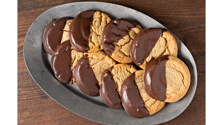 Platter With Chocolate Dipped Peanut Butter Cookies