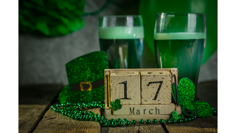 St. Patricks day concept - green beer and symbols