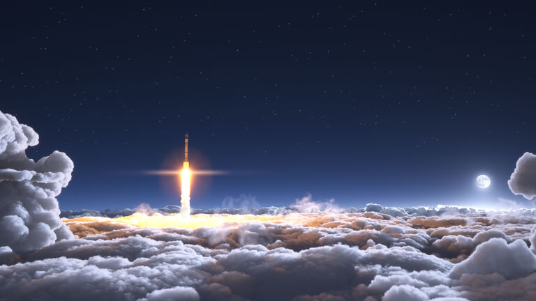 Rocket flies through the clouds