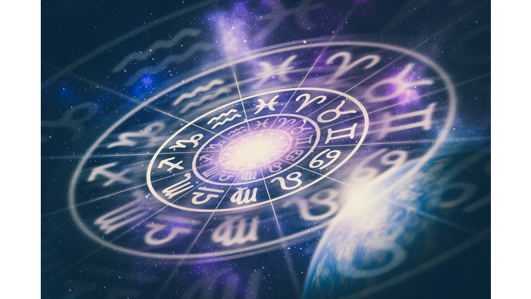 Astrological zodiac signs inside of horoscope circle