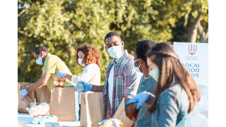 Community food bank volunteers working during COVID-19 crisis
