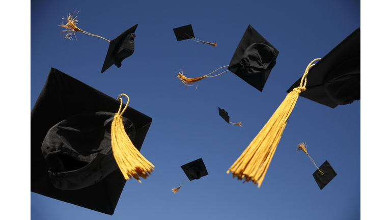 Graduation Caps Thrown in the Air