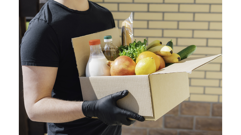 A box of different food.