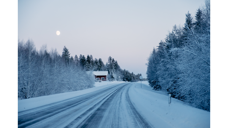 Frozen winter road in Finland