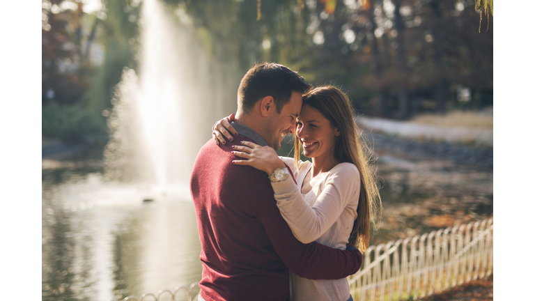 Romantic couple at public park