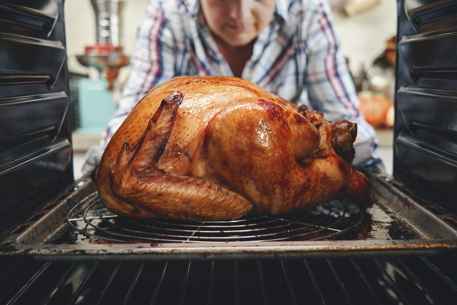 Roasting Turkey in the Oven for Holiday Dinner