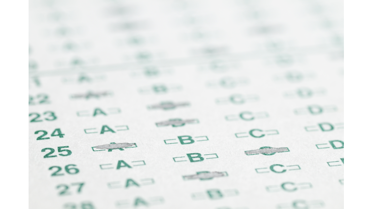 School test scantron answer form with marked responses