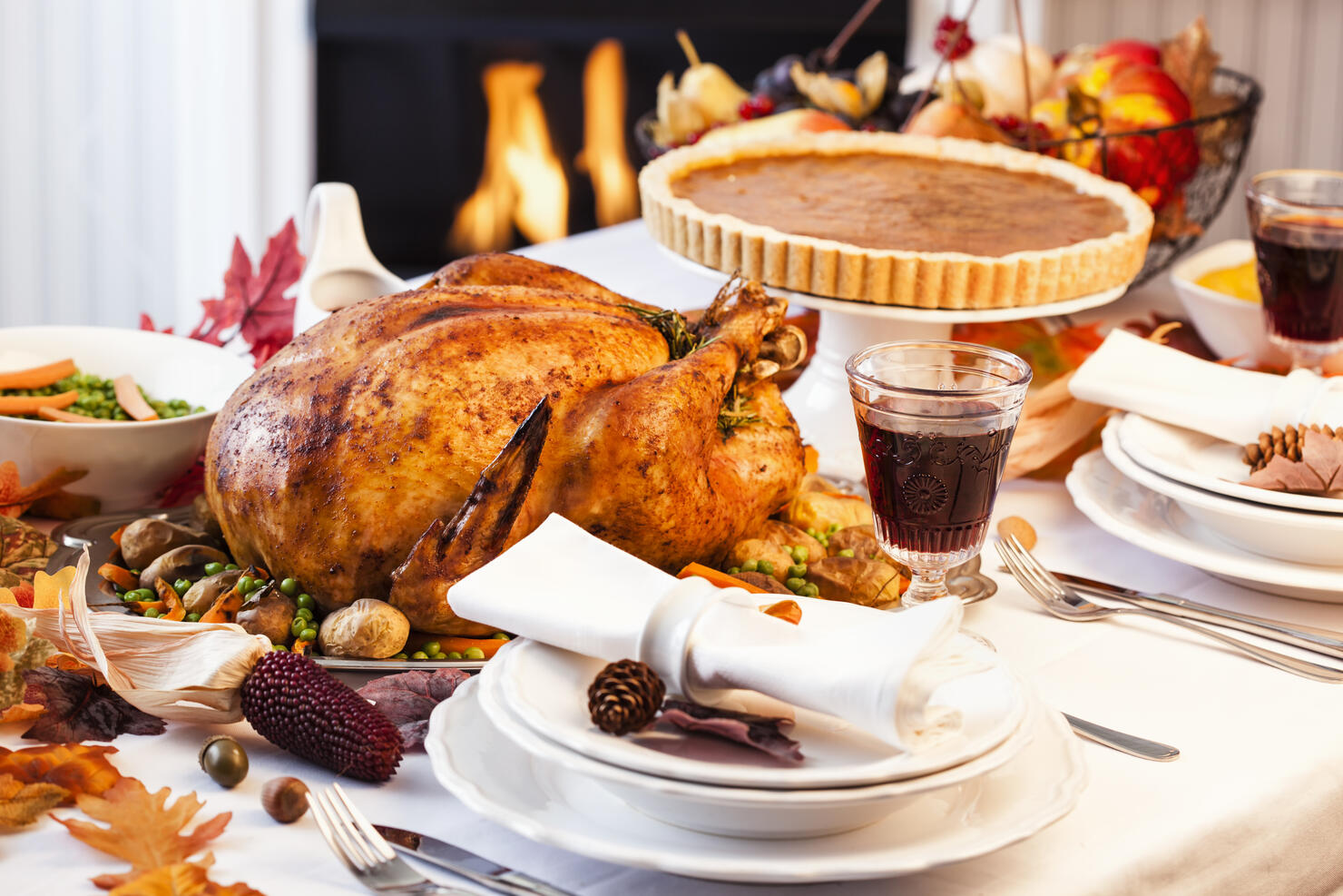 Thanksgiving Dinner with Stuffed Turkey and Side Dishes