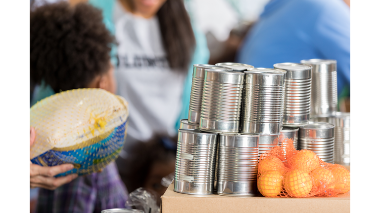 Close up of canned goods during food drive