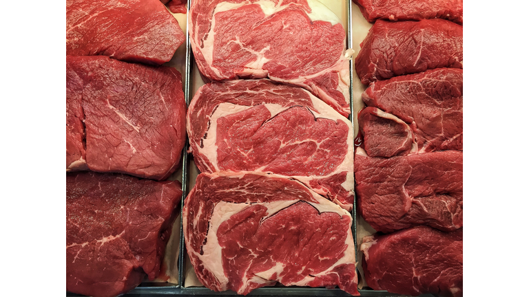 Directly Above Shot Of Meats At Butcher Shop
