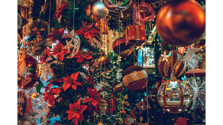 Close-Up of Illuminated Christmas Tree Decorations