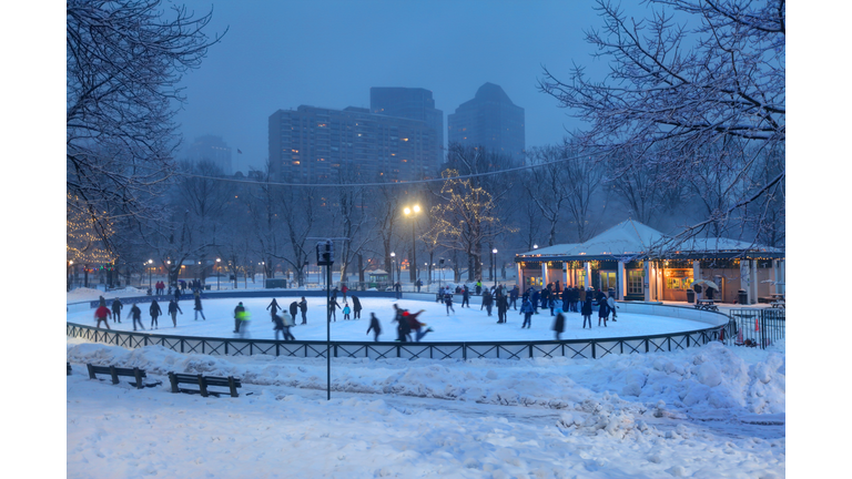 Ice-skating on Frog Pond in the Boston Common