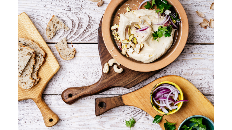 Hummus, healthy vegan snack, dip