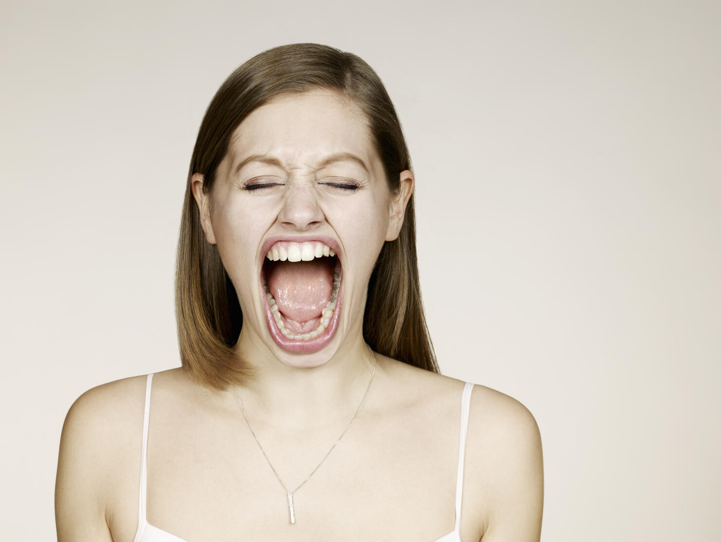 Woman shouting with big mouth