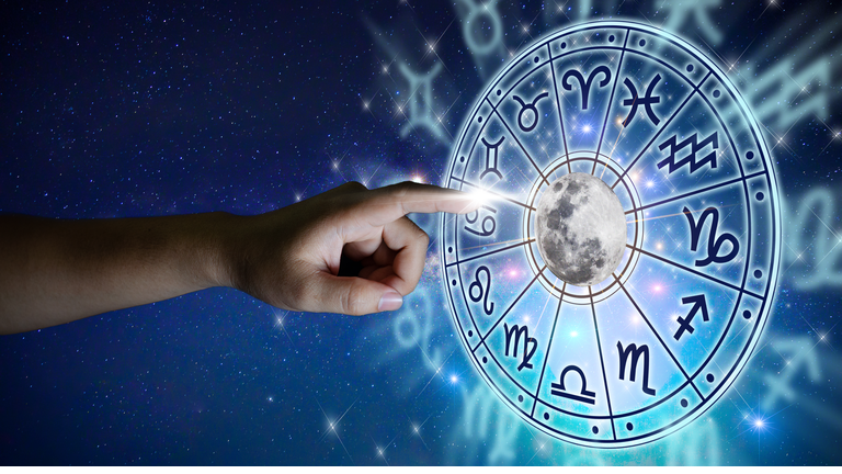 Zodiac signs inside of horoscope circle. Astrology in the sky with many stars and moons  astrology and horoscopes concept