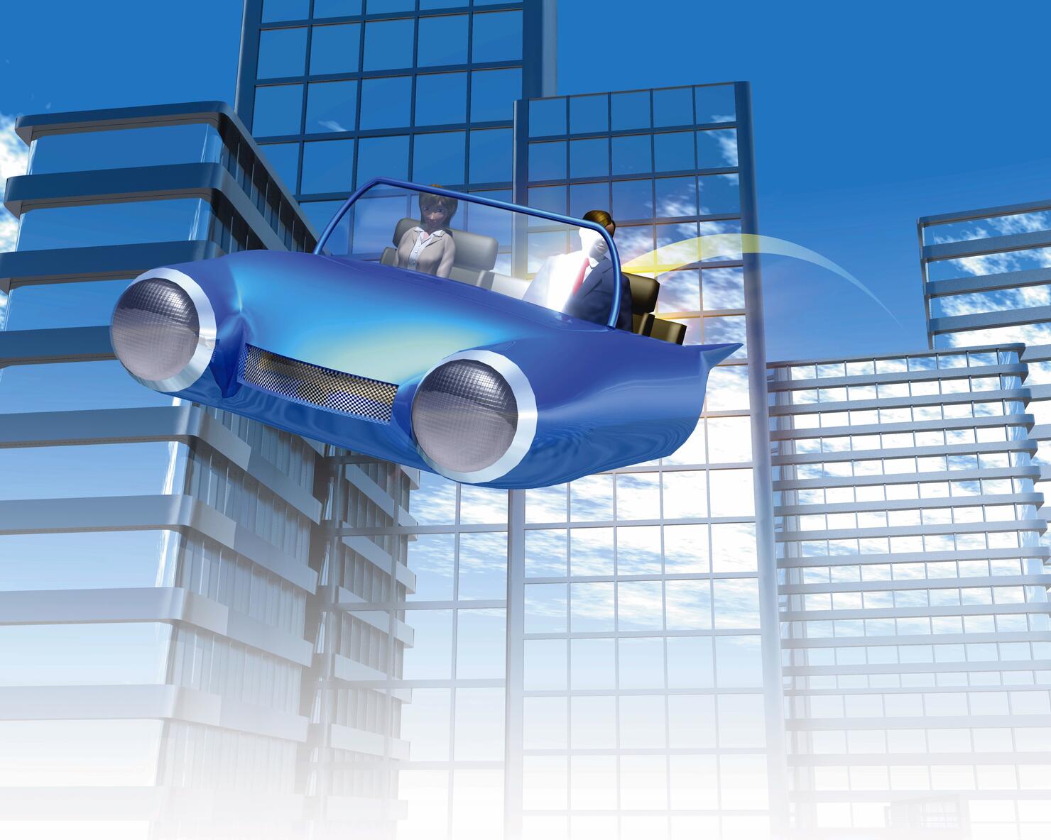 Flying Car, CG, 3D, Illustration, Low Angle View